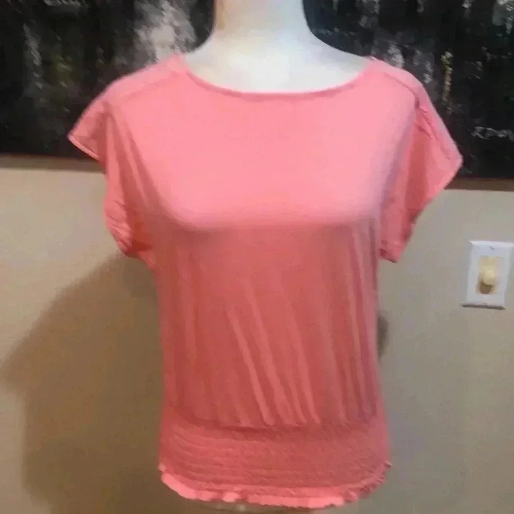 NWT Michael Michael Kors Blush Eyelet Shoulder Crop Top w/Wide Elastic Band XS